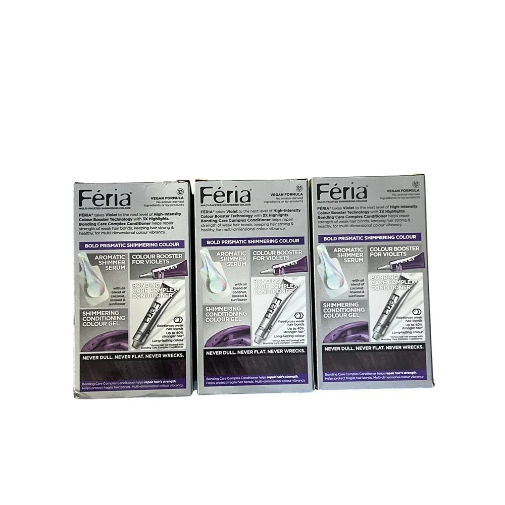 L'Oreal‎ Feria V28 Midnight Violet Hair Dye Permanent Shimmering Color Lot of 3